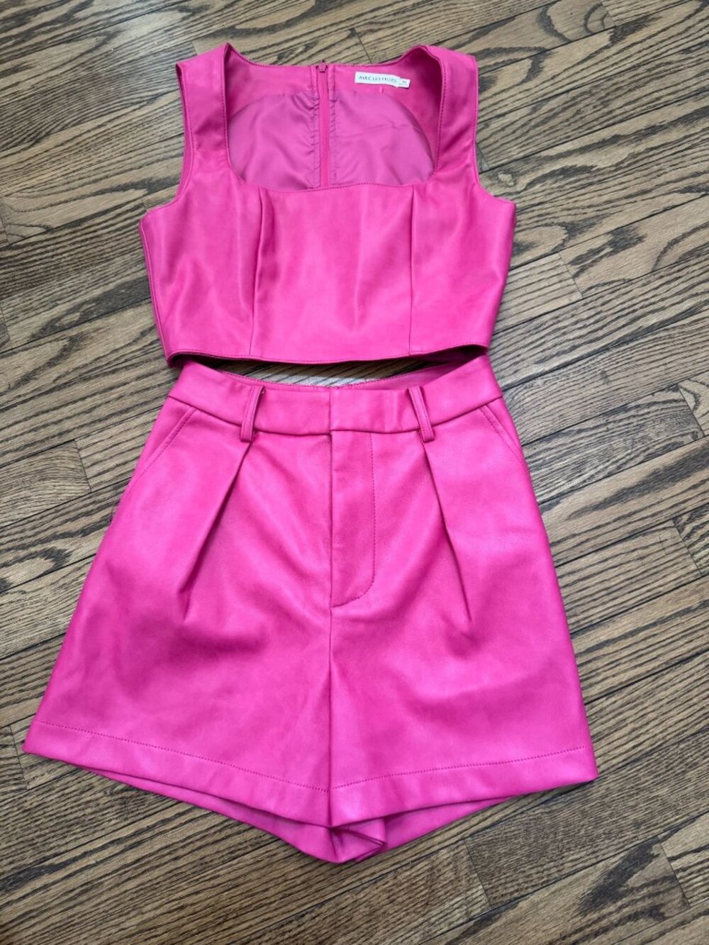 Avec Les Filles Pink Vegan Faux Leather Shorts Crop Top Matching Set XS